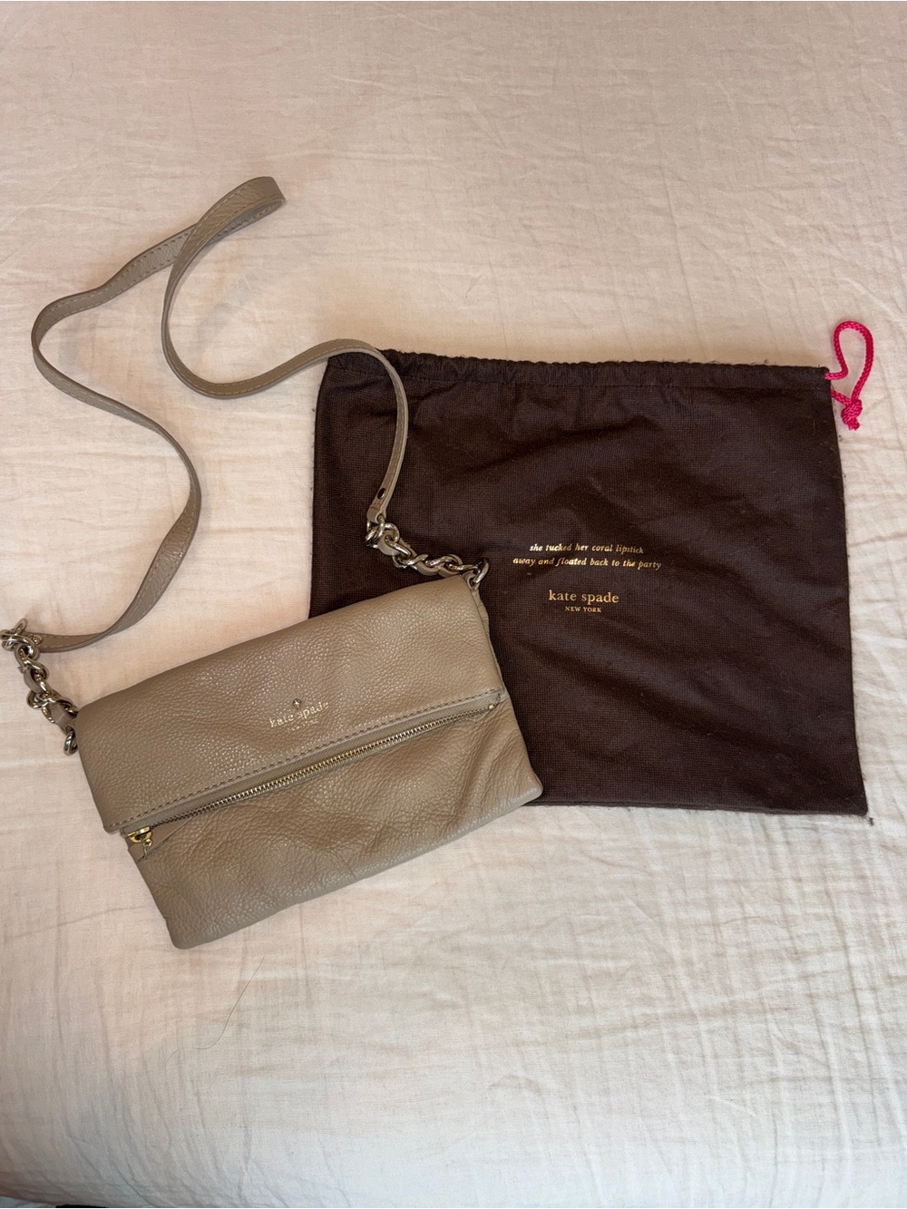 kate spade Taupe Leather Pebbled Crossbody Bag